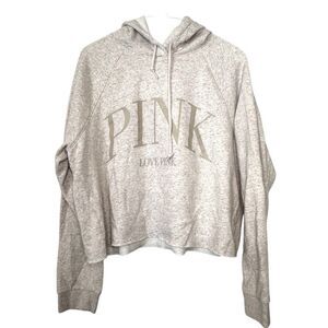 Pink Victorias Secret Cropped Pullover Hoodie Sweatshirt Gray Large